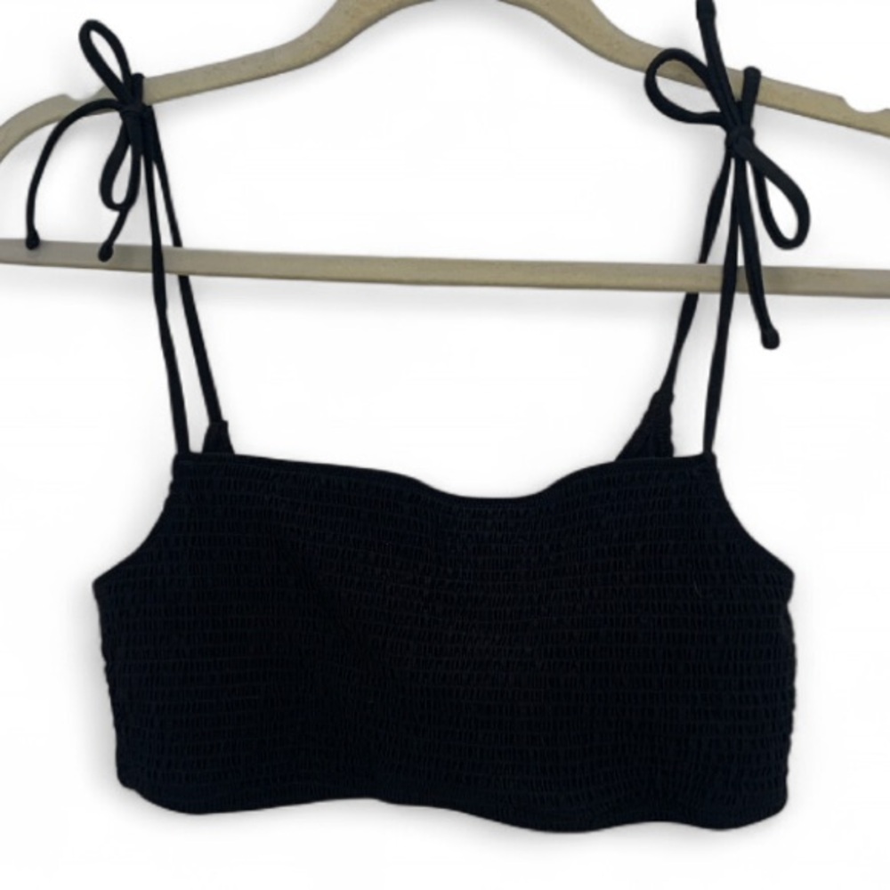 Abercrombie & Fitch Black Smocked Bikini Top with Tie Straps